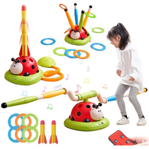 Powza 3 in 1 Musical Jump, Toss Ring Game and Stomping Launch Rocket Launcher for Kids Outdoor Toys With Remote Control, Indoor Outside Toys for Ages 4-8 5-7 8-13 Gifts