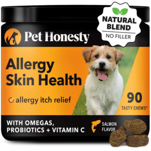 Pet Honesty Allergy Skin Health - Allergy Itch Relief, Fish Oil for Dogs, Probiotics for Healthy Skin, Shiny Coats, Helps Reduce Normal Shedding, Soft Chews for Healthy Skin & Coat - 90 Ct (Salmon)